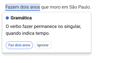 Captura do Corretor a assinalar um erro de gramática.
