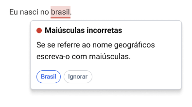 Captura do Corretor a assinalar uso incorreto de maiúsculas.