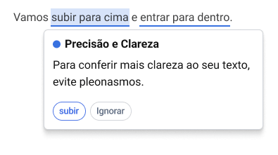 Captura do Corretor a sugerir melhorias de precisão e clareza.
