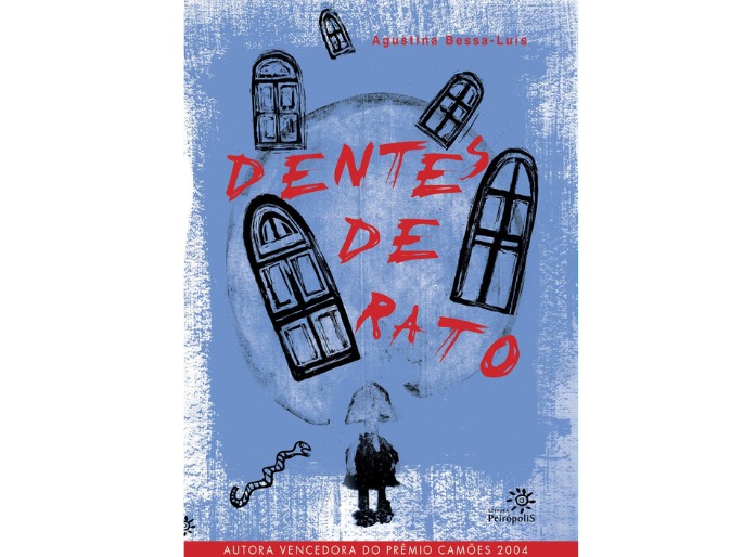 Capa do livro dentes de rato, com a ilustração de uma menina e várias janelas