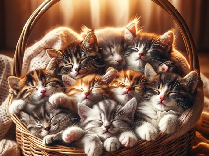 Gatinhos dormindo em um cesto