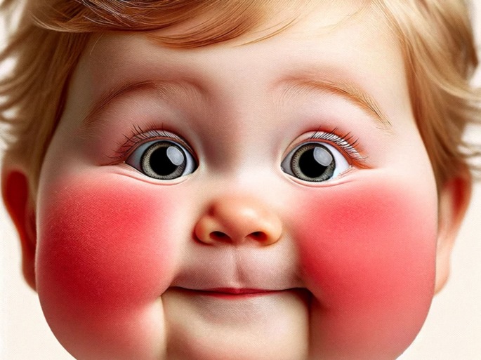 Bebê rubicundo, com as bochechas avermelhadas