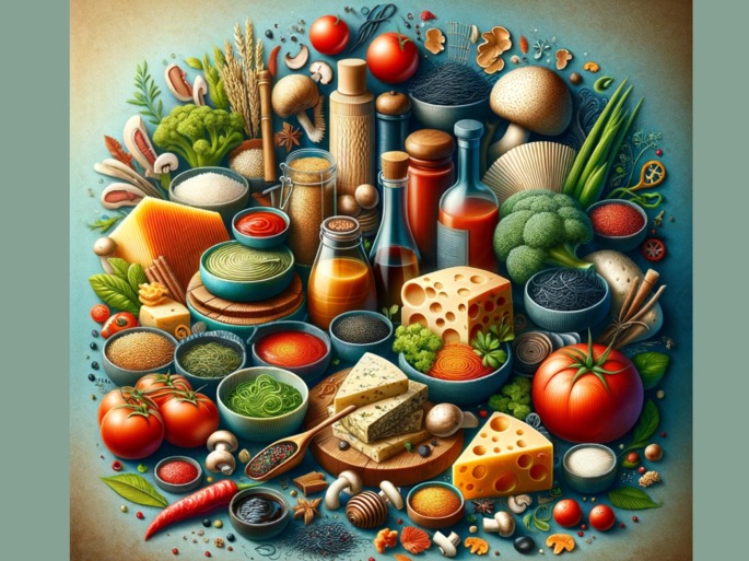 Legumes, verduras e queijos de sabor umami